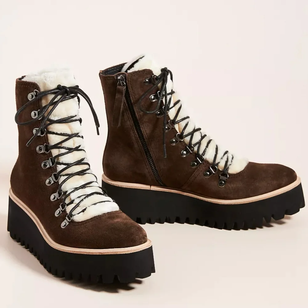 Anthropologie All Black Sherpa Lace-up Boots - Brown - Picture 2 of 11